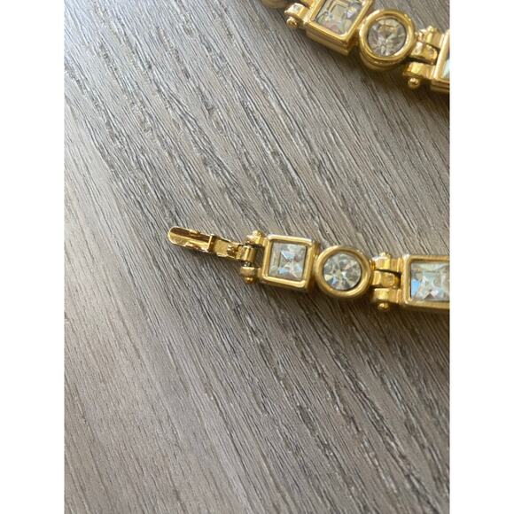 Vintage Monet Chunky Gold Tone Necklace Bracelet Set Rhinestone Chain Link 16” - Picture 3 of 4